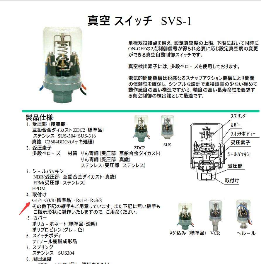 日本SANWA三和压力开关型号：SVS-1