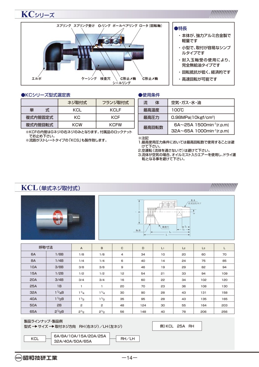 日本SGK昭和接头  可用作研磨盘进水接头 型号： KCL-...