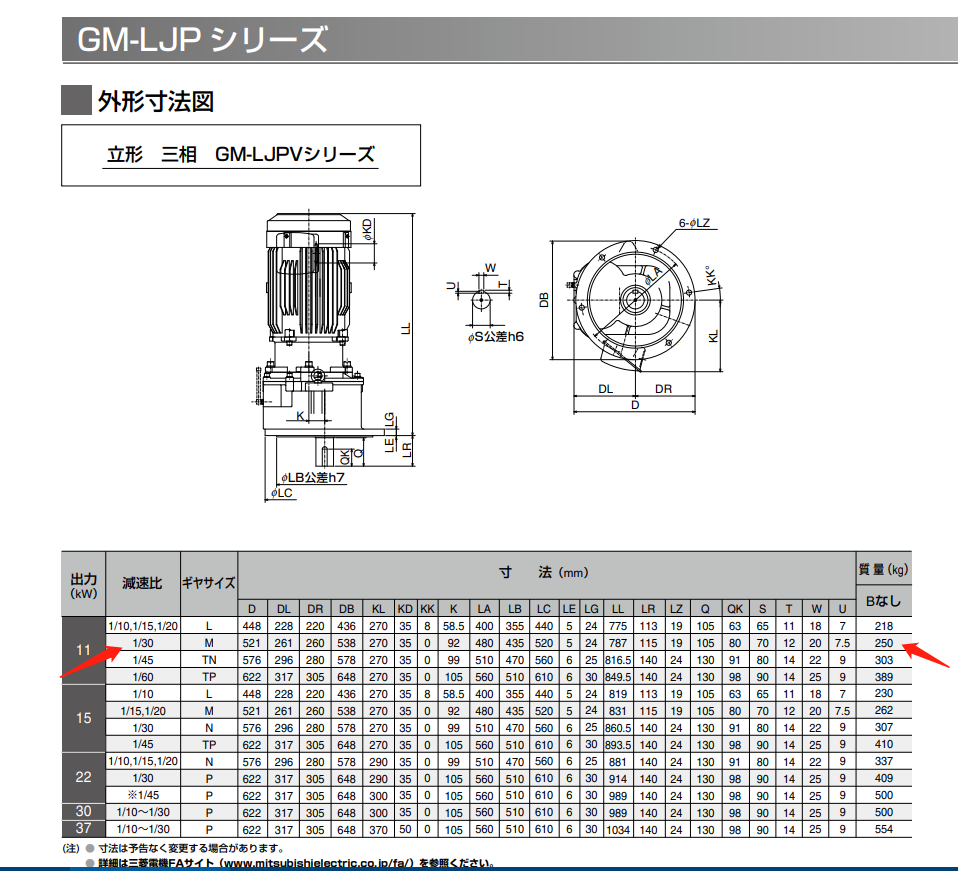 三菱立式减速机型号GM-LJPV-11KW-4P-1/30-...