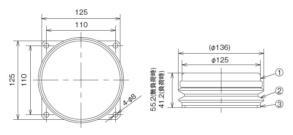 KURASHIKI 倉敷化工 _防震腳座/腳輪_Compo Mount系列　KSC-100 ~ KSC-560　平面尺寸圖