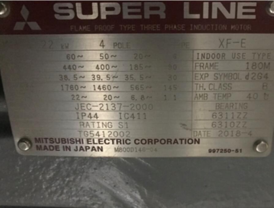三菱防爆电机型号XF-E-22KW-4P-400V/50HZ...