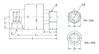 圧力回転継手パールロータリージョイント RXH1000(単式ネジ取付式) 外形図